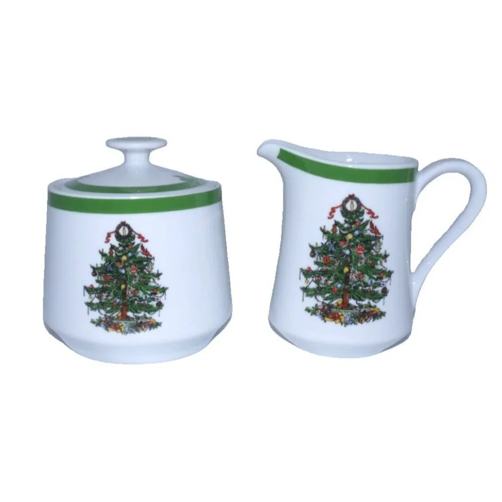 YULE TIDE Georges Briard Christmas coffee creamer and sugar bowl with lid Japan
